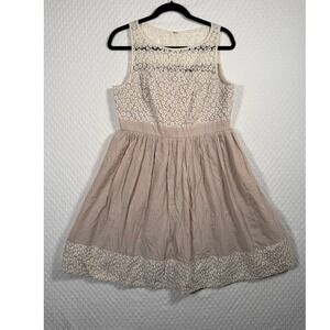 Romantic Cottage Prairie Dress Women 12P Taupe‎ Lace Overlay FitFlare Sleeveless